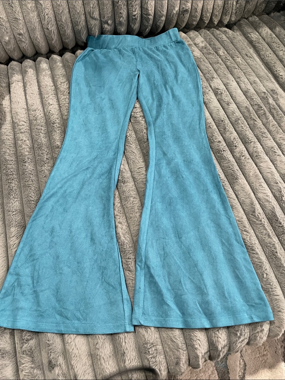 Trac Teal Blue Velour Flare Pants